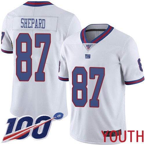 Youth New York Giants #87 Sterling Shepard Limited White Rush Vapor Untouchable 100th Season Football NFL Jersey